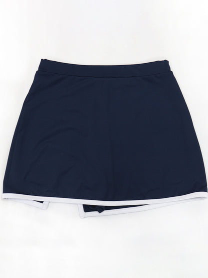 Two-Piece Contrast Trim Crop Top Skirt Shorts Set