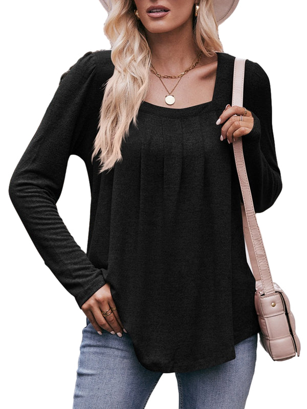 Square Neck Long Sleeve Tunic Tops