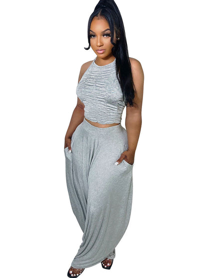 Two Piece Backless Crop Top Bloomers