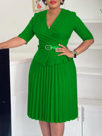 Belted Blazer Pleated Midi Dress