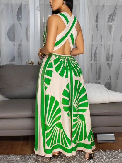 Boho Print Cross Back Maxi Dress