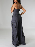 Spaghetti Strap Cargo Wide Leg Jumpsuit