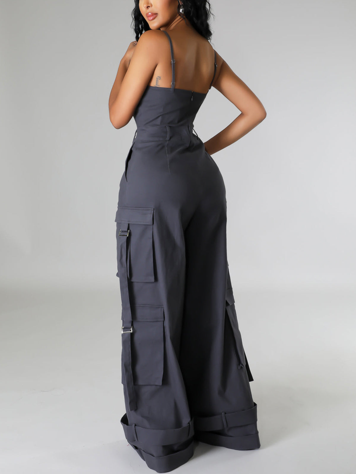 Spaghetti Strap Cargo Wide Leg Jumpsuit