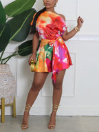 Asymmetric Tie Dye Cutout Romper
