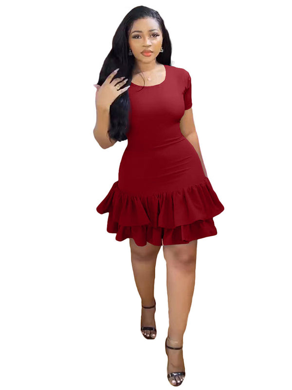 Short Sleeve Bodycon Ruffle Hem Mini Dresses