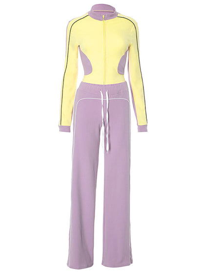 Stand Collar Slim Fit Jacket and Pants Set