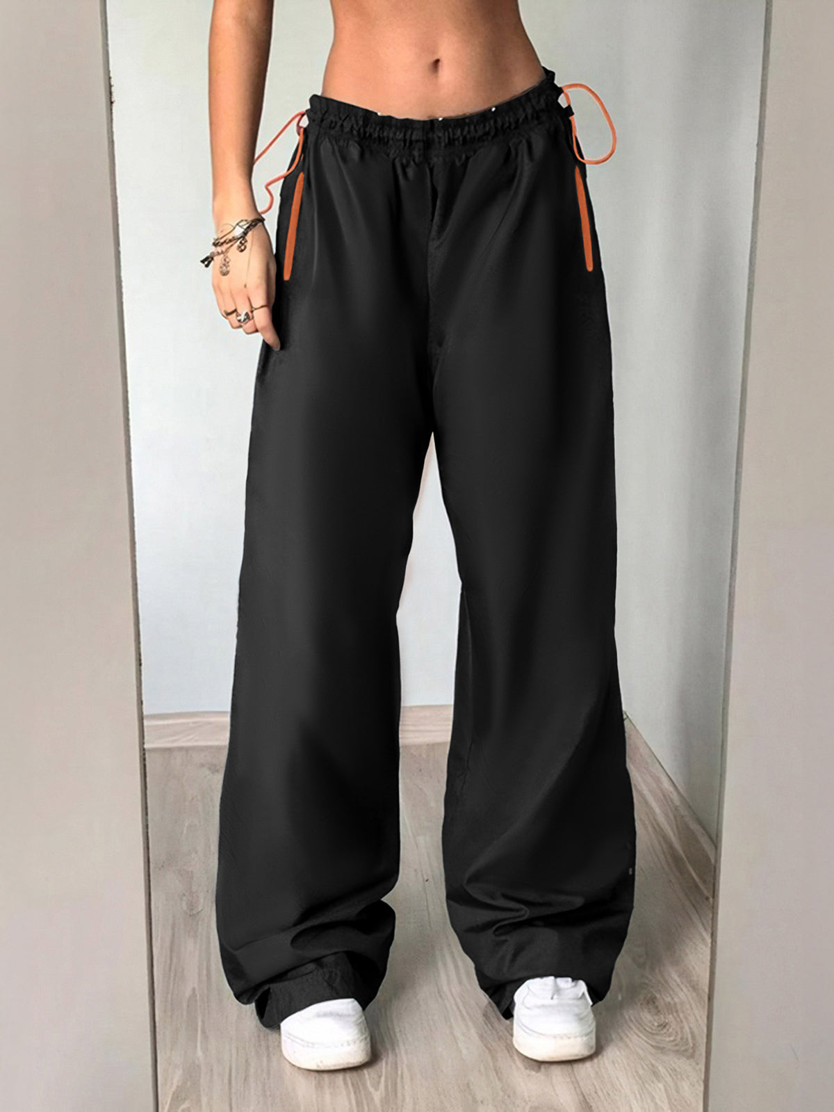 Elastic Waist Cargo Wide Leg Pants