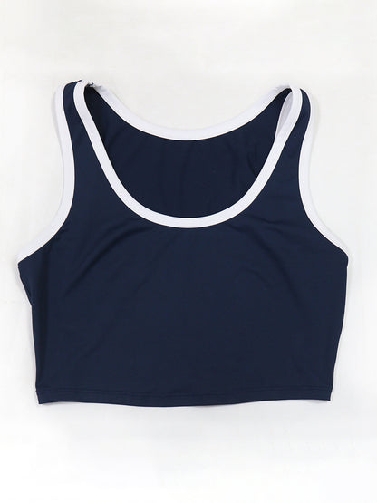 Two-Piece Contrast Trim Crop Top Skirt Shorts Set