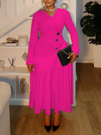 Plus Size V Neck Button Waist Maxi Dress