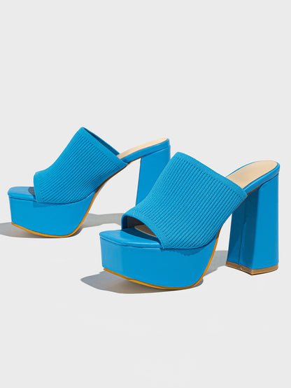 Peep-Toe Knit Platform Heels Slides