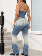 Halter Top Flare Denim Jeans Sets