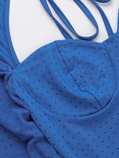 Long Sleeve Mesh Rhinestone Dress