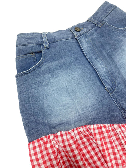 Bow Tie Print Top Denim Plaid Wide-Leg Pants Sets