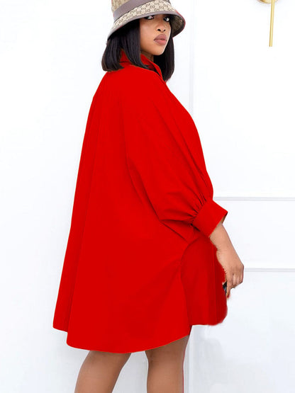 Long Sleeves Button Loose Mini Shirt Dress