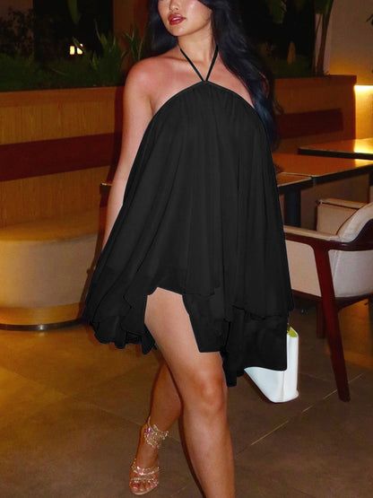Backless Halter Chiffon Mini Dress