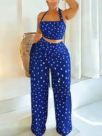 Polka Dot Halter Fringe Pants Set