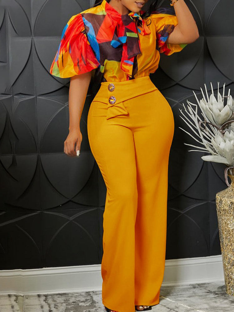 Conjunto de camisa de manga corta y pantalón ancho de talla grande 