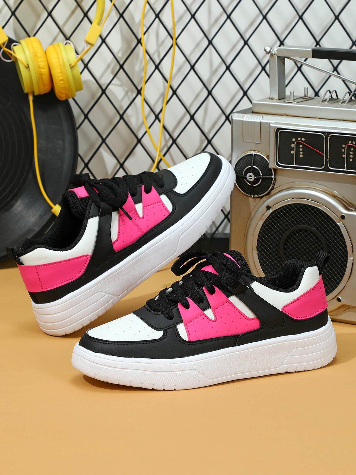 Colorblock Platform Lace-Up Sneakers