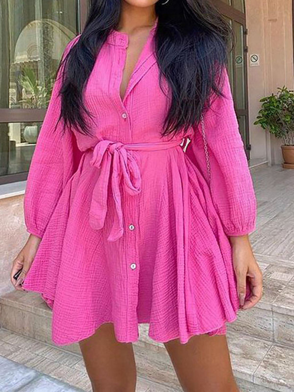 Solid Color Long Sleeve Ruched Mini Dress