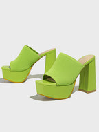 Peep-Toe Knit Platform Heels Slides