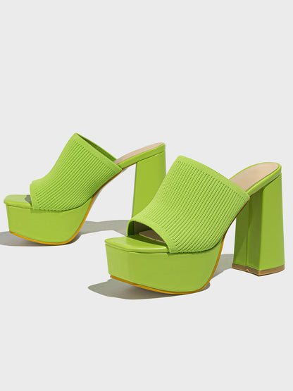 Peep-Toe Knit Platform Heels Slides