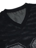 Number Graphic Rhinestone Mesh T-Shirt Dress