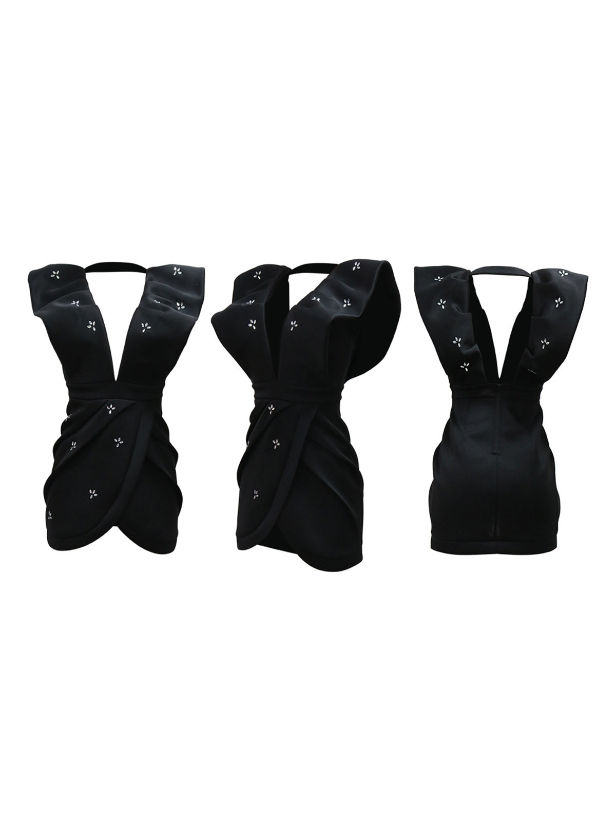 V Neck Backless Rhinestone Party Dress