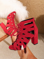 Peep Toe Cutout Heel Sandal Boots
