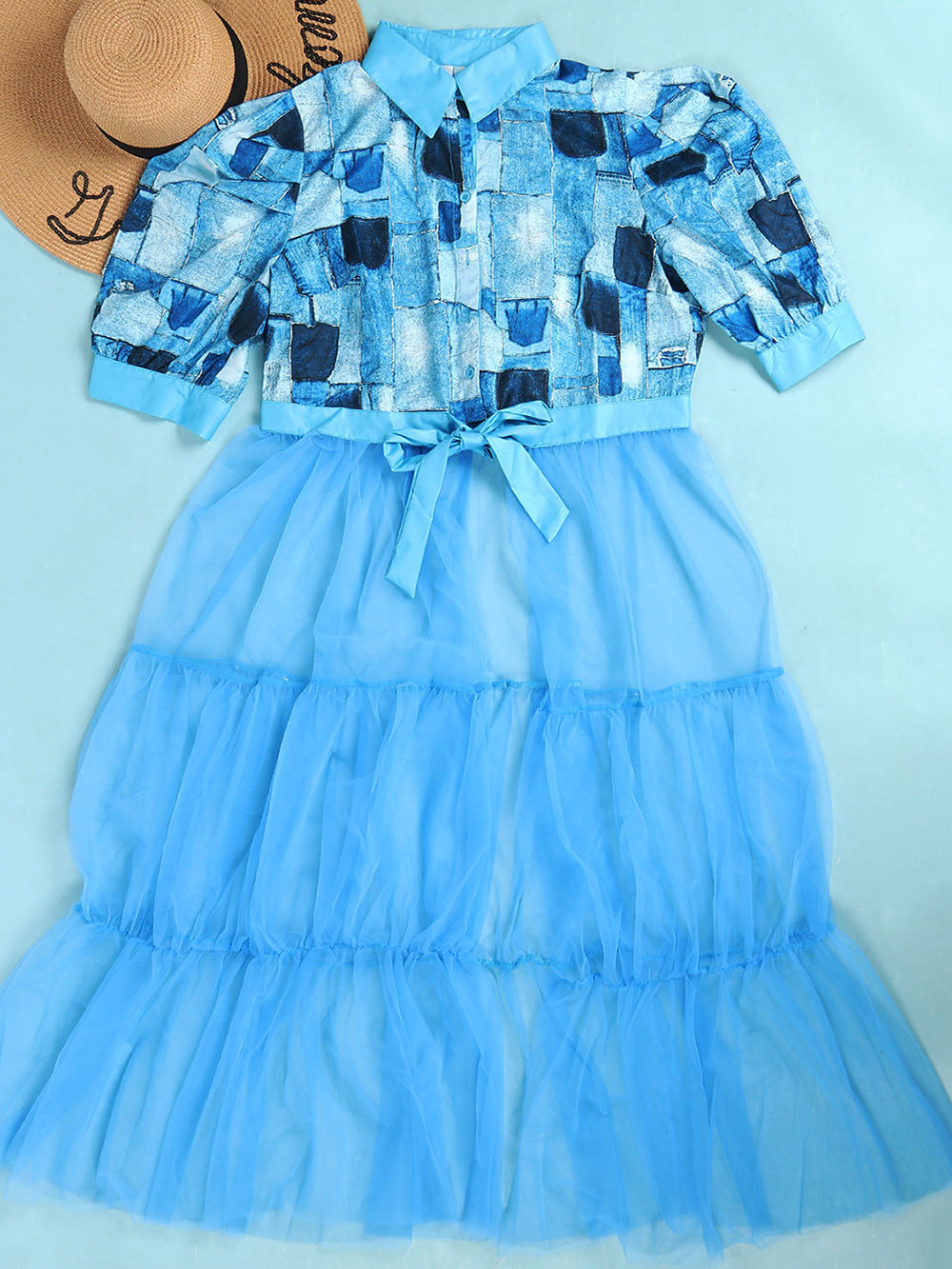 Mesh Patchwork Shirt Dress