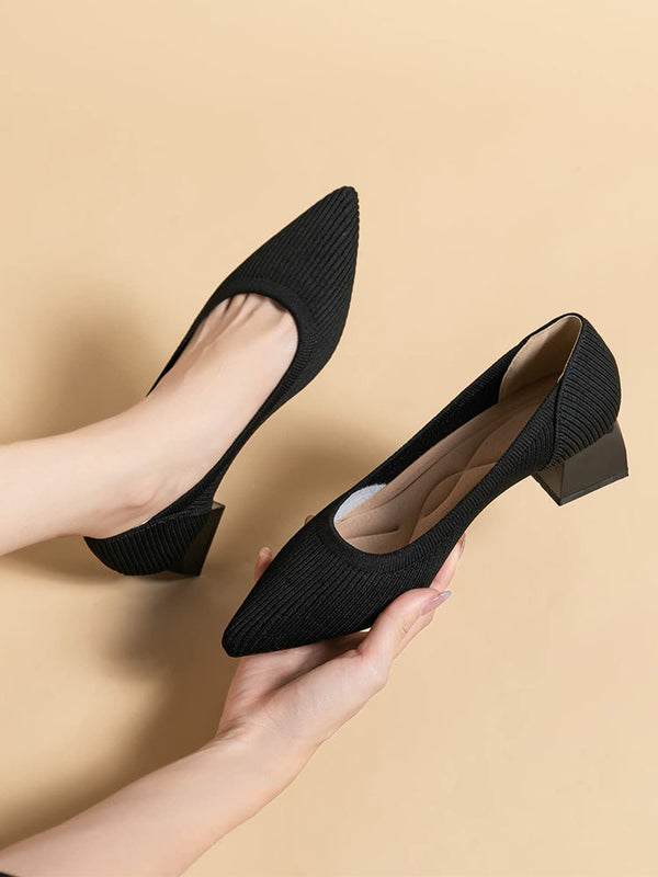 Knit Pointed Toe Chunky Low Heels