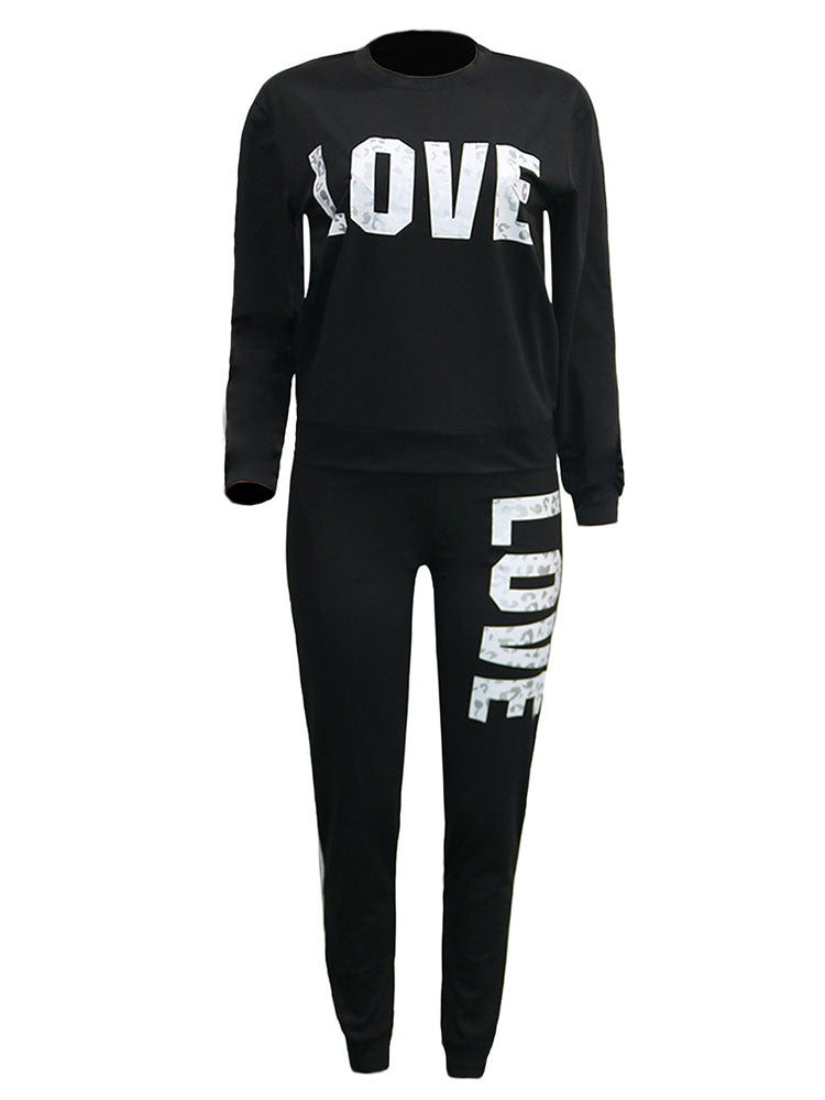 Two-Piece Casual Letter Leopard Print Pants Set