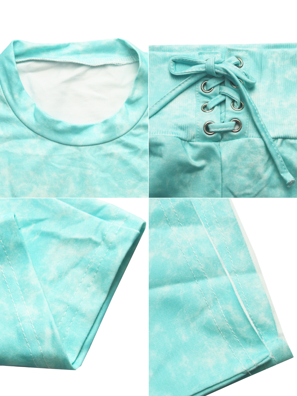 Tie-Dye Short Sleeve Crop Top Tie-Waist Pants Set