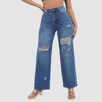 Jeans anchos con cintura alta y rotos