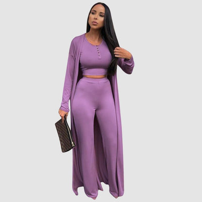 Conjunto casual de tres piezas de color sólido