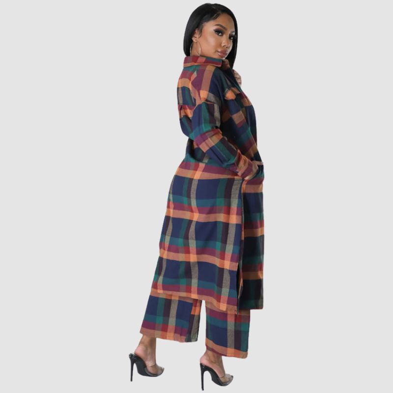 Conjunto de pantalón de pierna ancha con camisas a cuadros