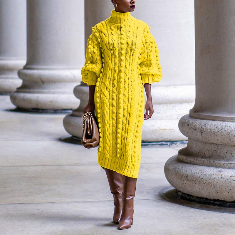 Vestidos midi de punto con abertura y cuello alto