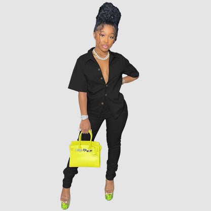 Conjunto casual de camisa de color sólido