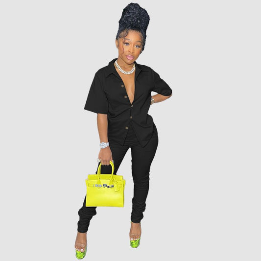 Conjunto casual de camisa de color sólido