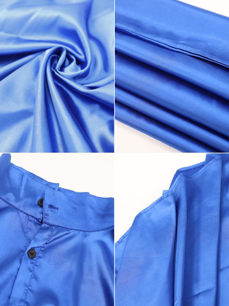 Blusa sedosa con botones y manga de murciélago holgada irregular 