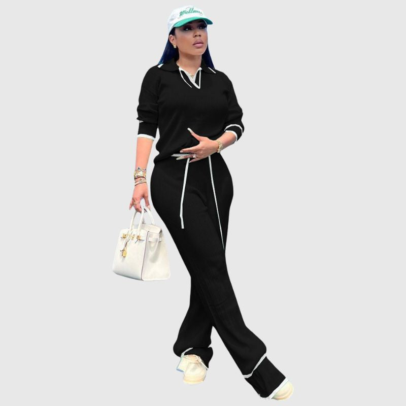 Conjunto casual de punto con pantalón de pierna ancha