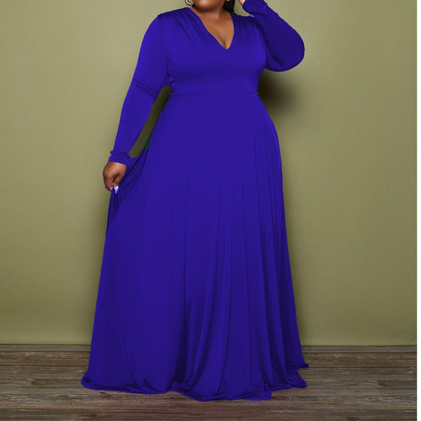 Plus Size Solid Long Sleeve Maxi Dress