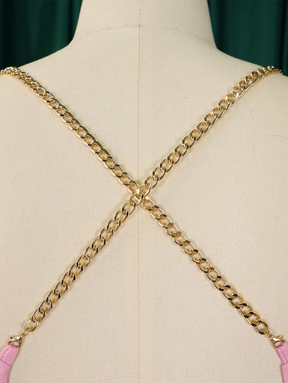 Chain Halter Backless Pleated Jumpsuit