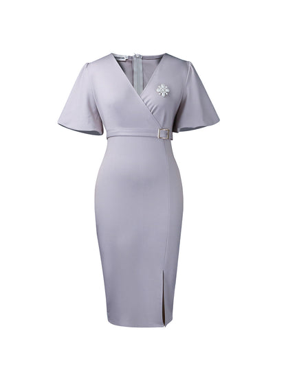 Elegant Lantern Sleeve Midi Dress