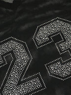 Number Graphic Rhinestone Mesh T-Shirt Dress