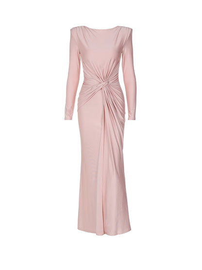 Elegant Waist Twist Ruched Evening Maxi Dress