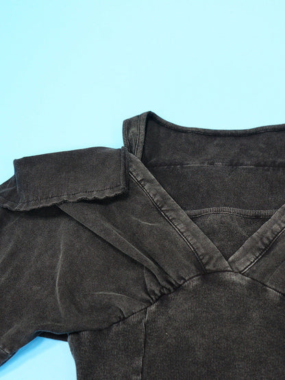 Off Shoulder Long Sleeve Ribbed Jumpsuit