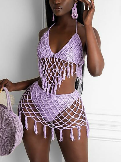 Two Piece Tassels Cover Up Swimsuit