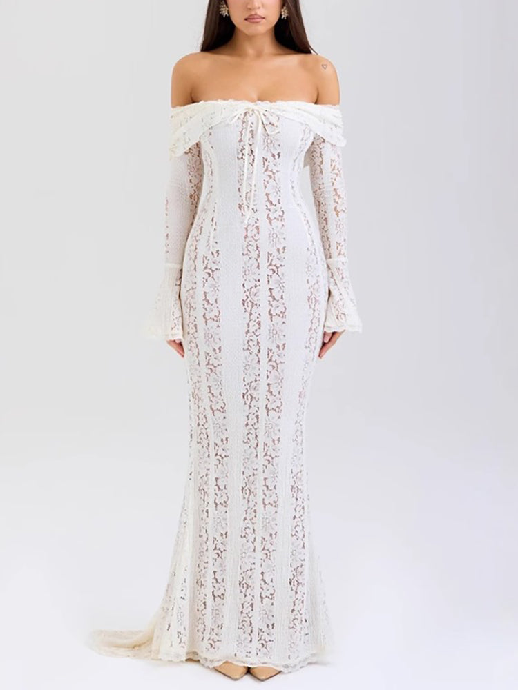 Off Shoulder Lace Maxi Dress