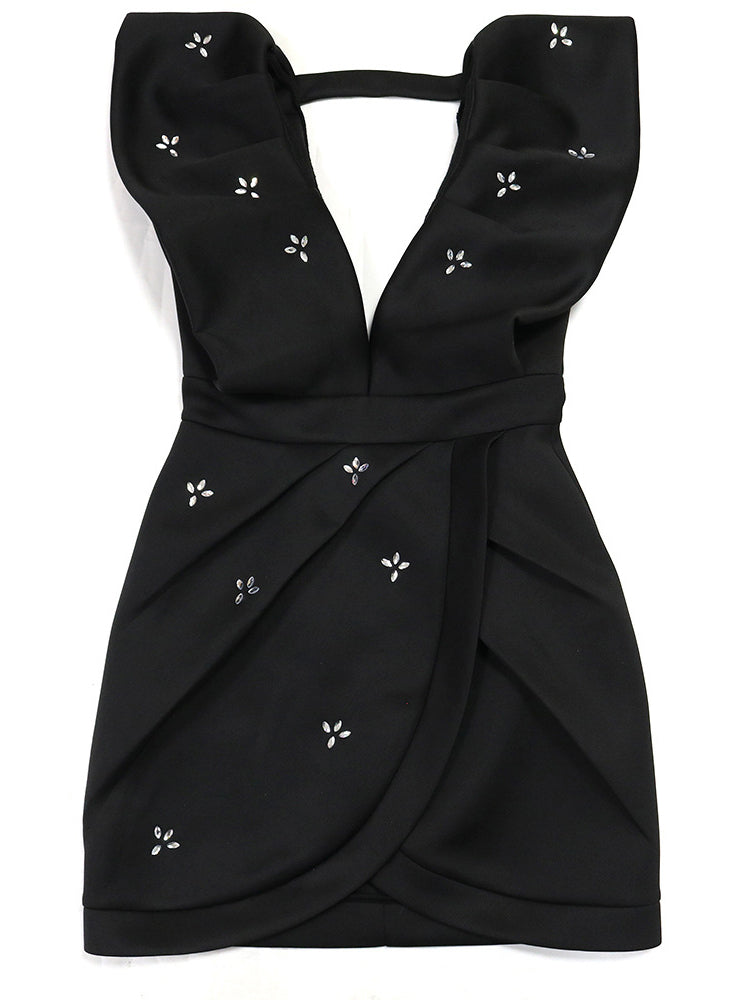 V Neck Backless Rhinestone Party Dress