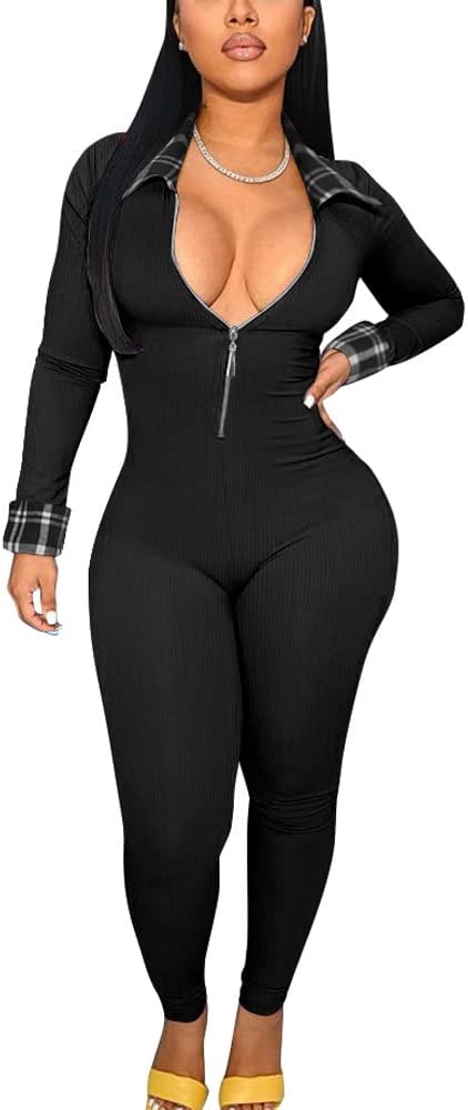 Ribbed Bodycon with Zipper Neck Jumpsuit